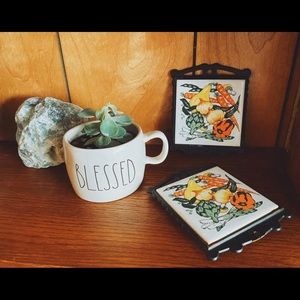 Vintage Vegetable Tile/Cast Iron Trivets